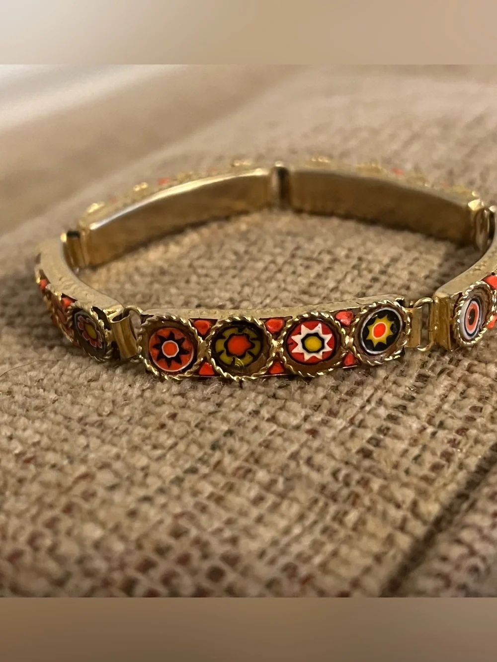 Vintage Italian Micro Mosaic Millefiori Panel Link Bracelet Gold Tone